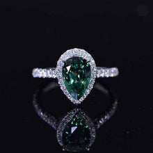 Load image into Gallery viewer, 14K Solid White Gold 3 Carat Halo Pear Cut Teal Sapphire Ring
