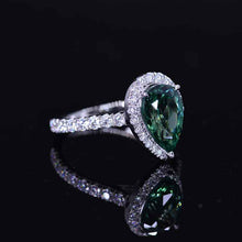 Load image into Gallery viewer, 14K Solid White Gold 3 Carat Halo Pear Cut Teal Sapphire Ring