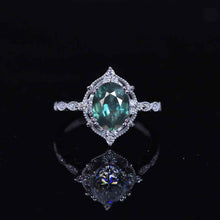 Load image into Gallery viewer, 2 Carat Oval Teal Sapphire Halo Vintage Engagement Ring