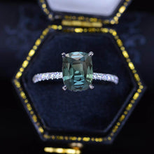 Load image into Gallery viewer, 2 Carat Cushion Teal Sapphire Hidden Halo Engagement Ring