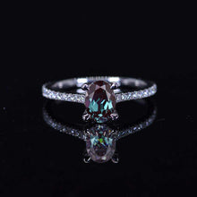 Load image into Gallery viewer, 1 Carat Oval Alexandrite Ring, Hidden Halo Gold Engagement Ring