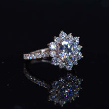 Load image into Gallery viewer, 2 Carat Round Moissanite Snowflake Halo Engagement Ring. Victorian 14K White Gold Ring