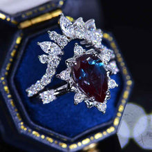 Load image into Gallery viewer, 3 Carat Pear Alexandrite Halo Floral Engagement Ring 14K White Gold Ring Set