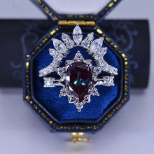 Load image into Gallery viewer, 3 Carat Pear Alexandrite Halo Floral Engagement Ring 14K White Gold Ring Set