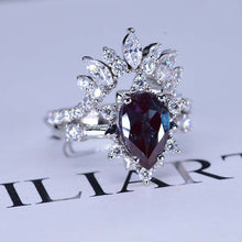 Load image into Gallery viewer, 3 Carat Pear Alexandrite Halo Floral Engagement Ring 14K White Gold Ring Set