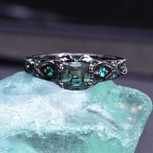 Load image into Gallery viewer, 14K Black Gold Cushion Teal Sapphire Celtic Engagement Ring