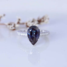 Load image into Gallery viewer, 4 Carat Pear Cut Alexandrite Hidden Halo Gold Engagement Ring