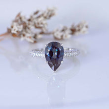 Load image into Gallery viewer, 4 Carat Pear Cut Alexandrite Hidden Halo Gold Engagement Ring