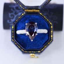 Load image into Gallery viewer, 4 Carat Pear Cut Alexandrite Hidden Halo Gold Engagement Ring