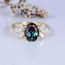 Load image into Gallery viewer, 14K Rose Gold 2 Carat Oval Alexandrite Halo Vintage Engagement Ring