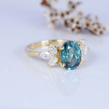 Load image into Gallery viewer, 14K Rose Gold 2 Carat Oval Teal Sapphire Halo Vintage Engagement Ring