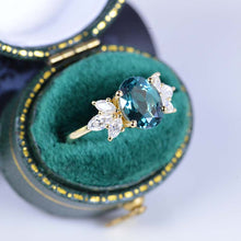 Load image into Gallery viewer, 14K Rose Gold 2 Carat Oval Teal Sapphire Halo Vintage Engagement Ring