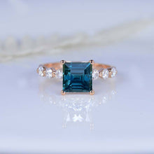 Load image into Gallery viewer, 3 Carat Princess Cut Teal Sapphire Engagement Ring 14K White Gold