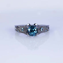Load image into Gallery viewer, 14K Black Gold Teal Sapphire Celtic Engagement Ring