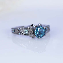 Load image into Gallery viewer, 14K Black Gold Teal Sapphire Celtic Engagement Ring