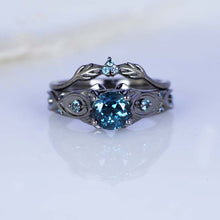 Load image into Gallery viewer, 14K Black Gold Teal Sapphire Celtic Engagement Ring