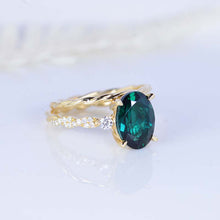 Load image into Gallery viewer, 14K Yellow Gold 3 Carat Oval Emerald Rope Engagement Ring Eternity Set