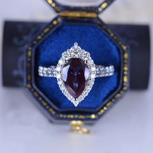 Load image into Gallery viewer, 14K Solid White Gold 3 Carat Alexandrite Pear Cut Halo Moissanite and Alexandrite Accents Ring