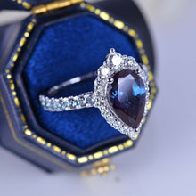 Load image into Gallery viewer, 14K Solid White Gold 3 Carat Alexandrite Pear Cut Halo Moissanite and Alexandrite Accents Ring