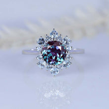 Load image into Gallery viewer, 2 Carat Snowflake Alexandrite with Aquamarine Halo 14K White Gold Ring
