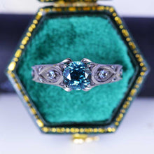 Load image into Gallery viewer, 14K Black Gold Teal Sapphire Celtic Engagement Ring