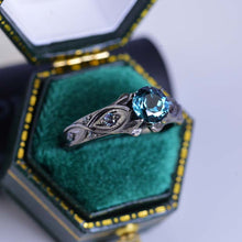 Load image into Gallery viewer, 14K Black Gold Teal Sapphire Celtic Engagement Ring