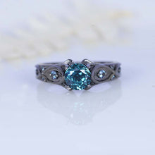 Load image into Gallery viewer, 14K Black Gold Teal Sapphire Celtic Engagement Ring