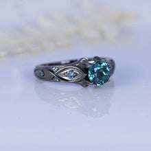 Load image into Gallery viewer, 14K Black Gold Teal Sapphire Celtic Engagement Ring