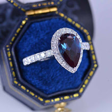 Load image into Gallery viewer, 14K Solid White Gold 3 Carat Halo Pear Cut Alexandrite Ring