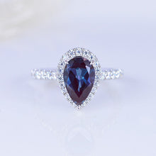 Load image into Gallery viewer, 14K Solid White Gold 3 Carat Halo Pear Cut Alexandrite Ring