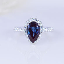 Load image into Gallery viewer, 14K Solid White Gold 3 Carat Halo Pear Cut Alexandrite Ring