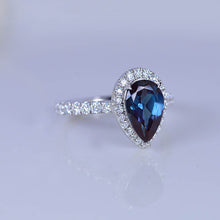 Load image into Gallery viewer, 14K Solid White Gold 3 Carat Halo Pear Cut Alexandrite Ring