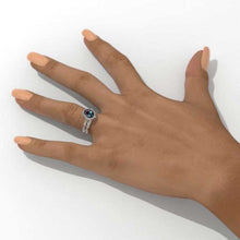 Load image into Gallery viewer, 14K Solid Gold Ring 1.5CT Oval Alexandrite Wedding Ring Alexandrite Halo Engagement Ring Anniversary Promise Eternity Gold Ring Set