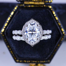 Load image into Gallery viewer, 14K Solid Gold Ring 1.5CT Oval Moissanite Wedding Ring Moissanite Halo Engagement Ring Anniversary Promise Eternity Gold Ring Set