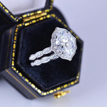 Load image into Gallery viewer, 14K Solid Gold Ring 1.5CT Oval Moissanite Wedding Ring Moissanite Halo Engagement Ring Anniversary Promise Eternity Gold Ring Set
