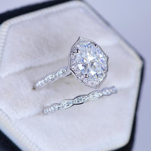 Load image into Gallery viewer, 14K Solid Gold Ring 1.5CT Oval Moissanite Wedding Ring Moissanite Halo Engagement Ring Anniversary Promise Eternity Gold Ring Set