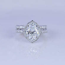 Load image into Gallery viewer, 14K Solid Gold Ring 1.5CT Oval Moissanite Wedding Ring Moissanite Halo Engagement Ring Anniversary Promise Eternity Gold Ring Set