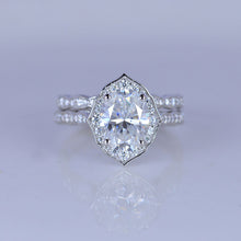 Load image into Gallery viewer, 14K Solid Gold Ring 1.5CT Oval Moissanite Wedding Ring Moissanite Halo Engagement Ring Anniversary Promise Eternity Gold Ring Set