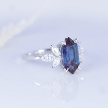 Load image into Gallery viewer, 14K White Gold 3 Carat Hexagon Alexandrite Cluster Engagement Ring