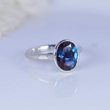 Load image into Gallery viewer, 3 Carat Oval Alexandrite  Bezel Set Gold Engagement Ring