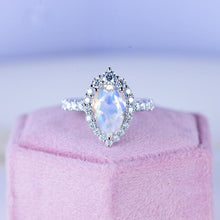 Load image into Gallery viewer, 3 Carat Pear Cut Halo Genuine Moonstone 14K White Gold Ring