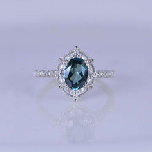 Load image into Gallery viewer, 1.5 Carat Oval Teal Sapphire Halo Vintage Engagement Ring