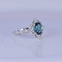 Load image into Gallery viewer, 1.5 Carat Oval Teal Sapphire Halo Vintage Engagement Ring