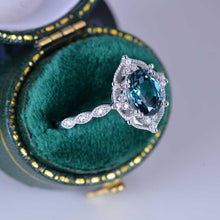Load image into Gallery viewer, 1.5 Carat Oval Teal Sapphire Halo Vintage Engagement Ring