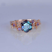 Load image into Gallery viewer, 3 Carat Hexagon Alexandrite Floral 14K Rose Gold Engagement Ring