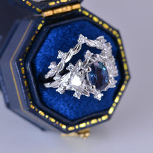 Load image into Gallery viewer, 1 Carat Oval Alexandrite Halo 14K White Gold Floral Engagement Ring Set