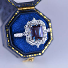 Load image into Gallery viewer, 3Ct Emerald Cut Halo Alexandrite Ring, Alexandrite Ring, Alexandrite Emerald Cut Vintage Style Ring