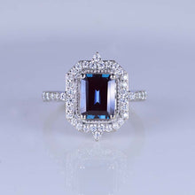 Load image into Gallery viewer, 3Ct Emerald Cut Halo Alexandrite Ring, Alexandrite Ring, Alexandrite Emerald Cut Vintage Style Ring