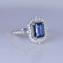 Load image into Gallery viewer, 3Ct Emerald Cut Halo Alexandrite Ring, Alexandrite Ring, Alexandrite Emerald Cut Vintage Style Ring