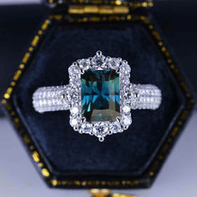Load image into Gallery viewer, 2 Carat Vintage Style Radiant Cut Teal Sapphire White Gold Engagement Ring